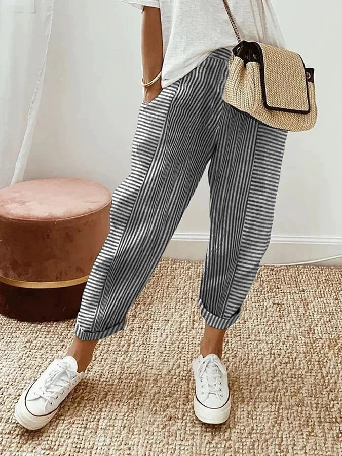 Avery | Gestreifte Baumwoll-Relax-Hose