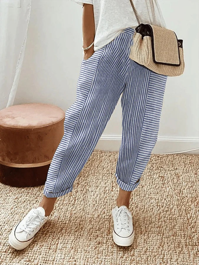 Avery | Gestreifte Baumwoll-Relax-Hose