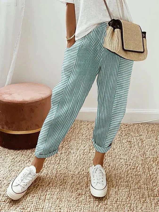 Avery | Gestreifte Baumwoll-Relax-Hose