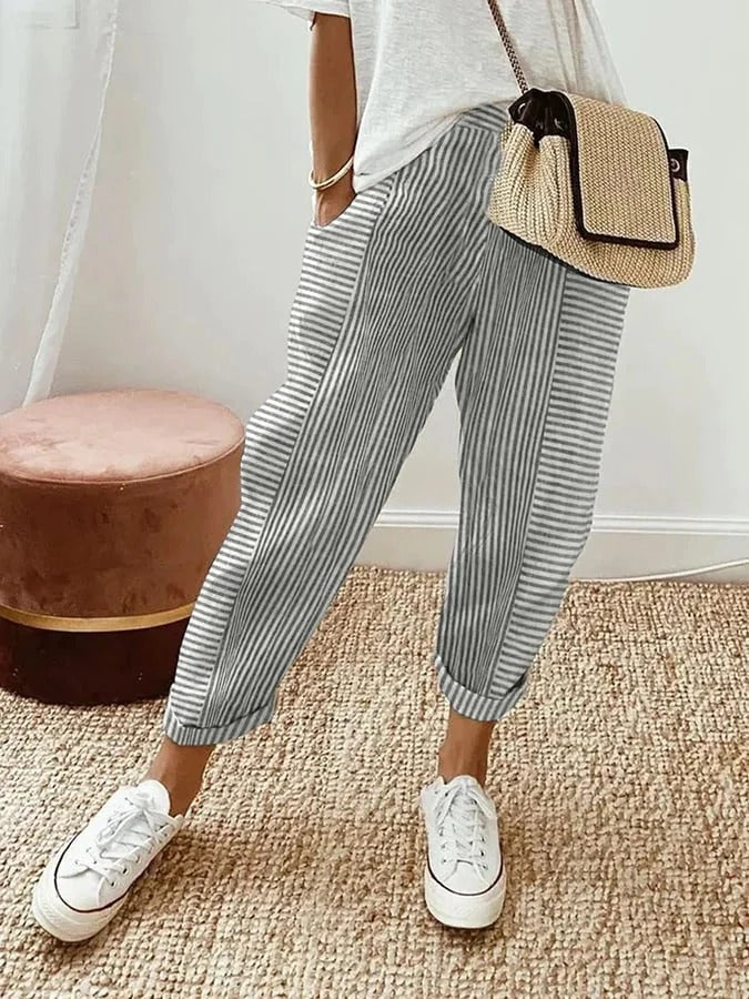 Avery | Gestreifte Baumwoll-Relax-Hose