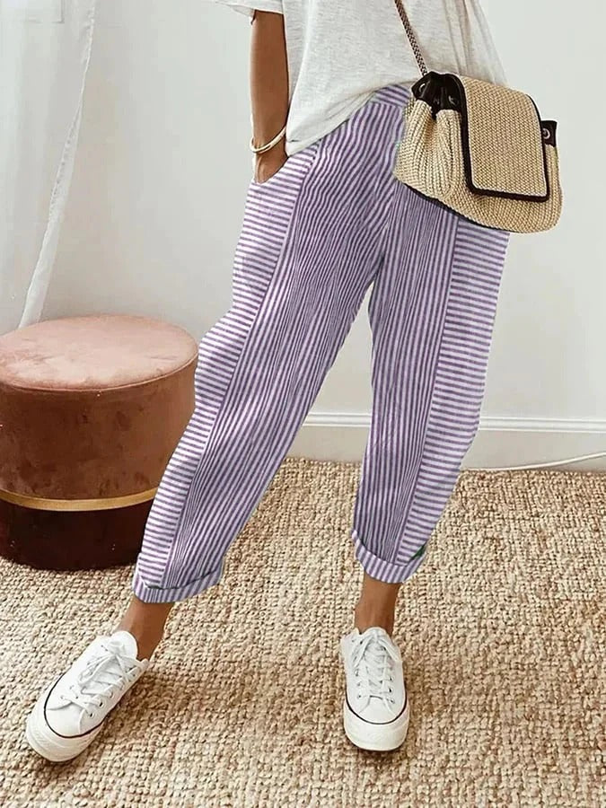 Avery | Gestreifte Baumwoll-Relax-Hose