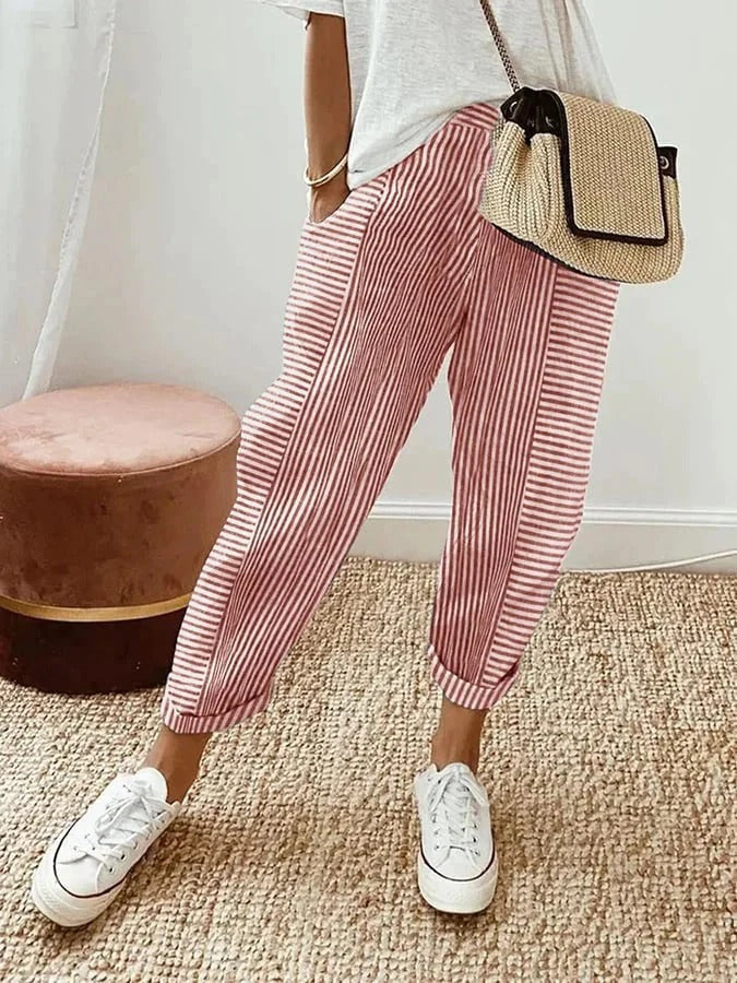 Avery | Gestreifte Baumwoll-Relax-Hose